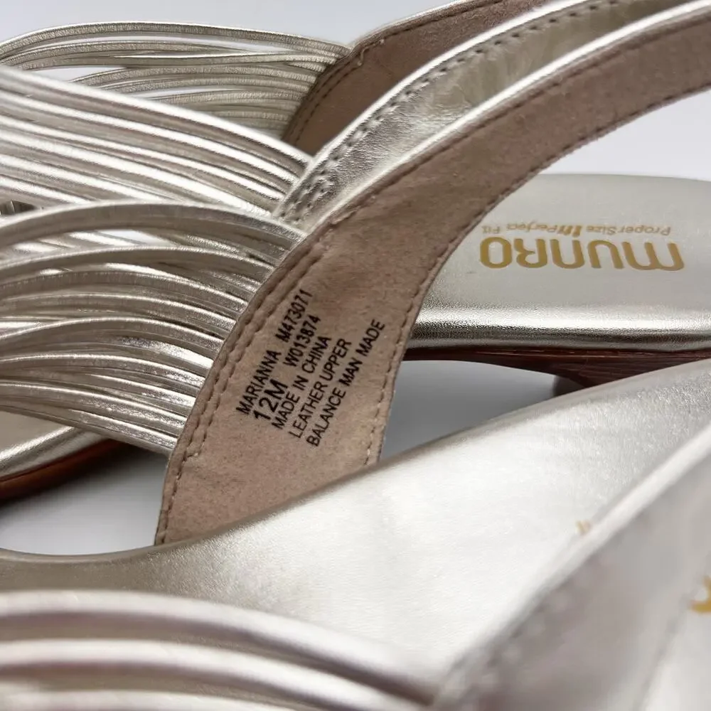 Munro Womens Marianna Heeled Sandals Size 12 M Silver Leather NWOB_12